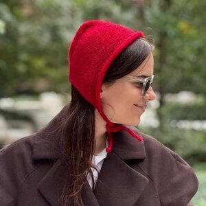 NEW Red Bonnet Hat Mohair 80% Silk 20% Premium Italian Yarn